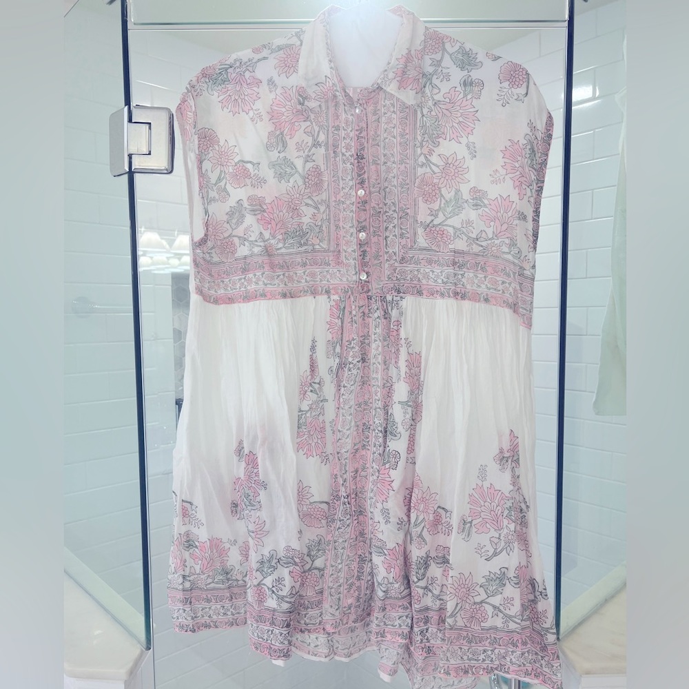 Juliet Dunn printed mini shirtdress neon pink